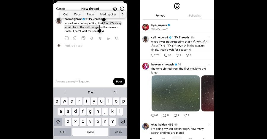 Threads will let you hide spoilers in your posts Threads will let you hide spoilers in your posts