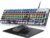 Typewriter Style Mechanical Gaming Keyboard Blue Switch, Rainbow LED Backlit Wired Computer Keyboards Mouse and Pad Combo, Metal Panel Retro Punk Round Keycaps, 104 Keys Anti-Ghost for PC Laptop Gamer